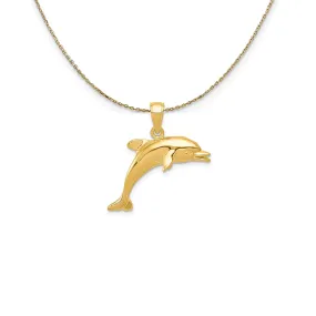 14k Yellow Gold 25mm 2D Jumping Dolphin Necklace