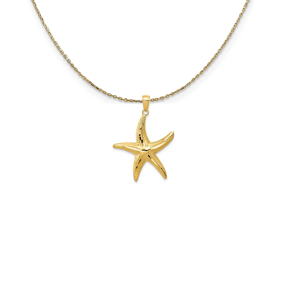 14k Yellow Gold 25mm Diamond Cut Starfish Necklace