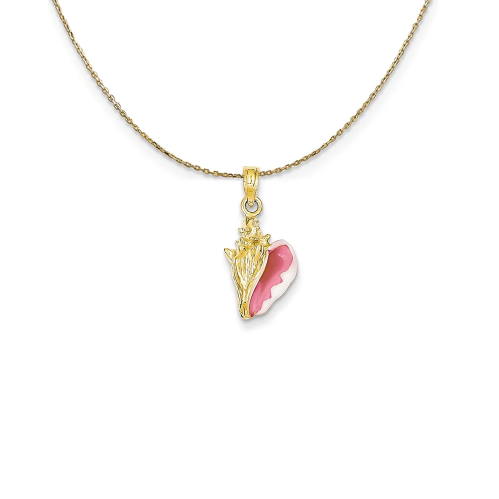 14k Yellow Gold 3D Enameled Conch Shell Necklace