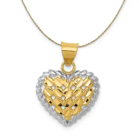 14k Yellow Gold and Rhodium Diamond Cut Heart Necklace