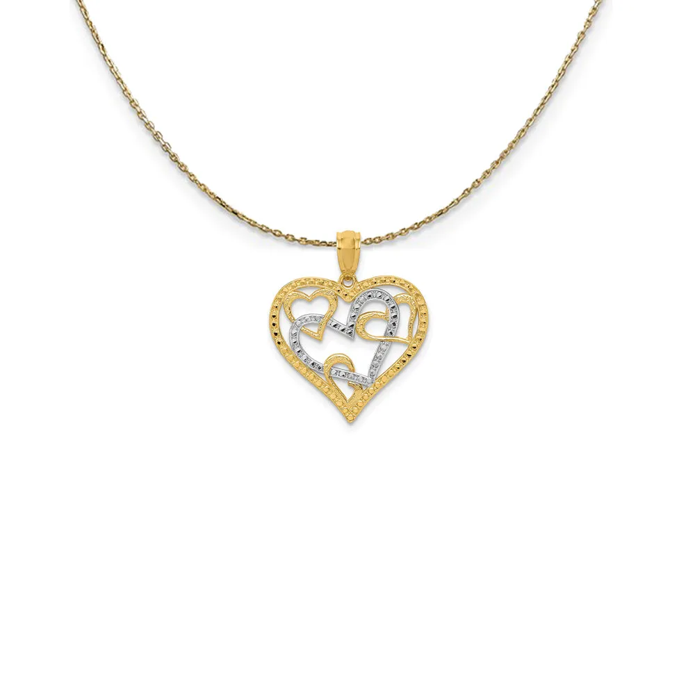 14k Yellow Gold and Rhodium Two Tone Multi Heart Necklace