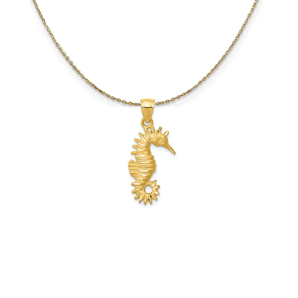 14k Yellow Gold Diamond Cut Satin Seahorse Necklace