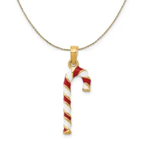 14k Yellow Gold, Enameled Candy Cane Necklace