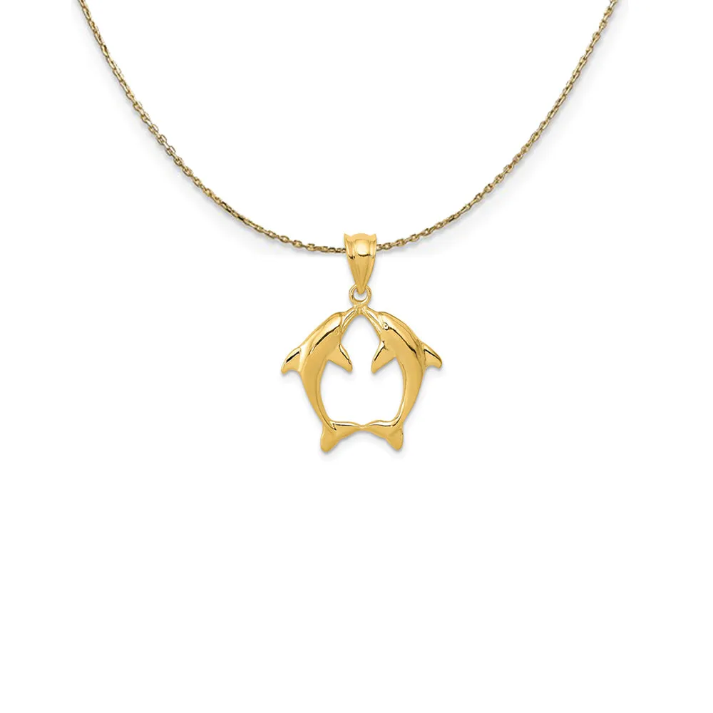 14k Yellow Gold Kissing Dolphins Necklace