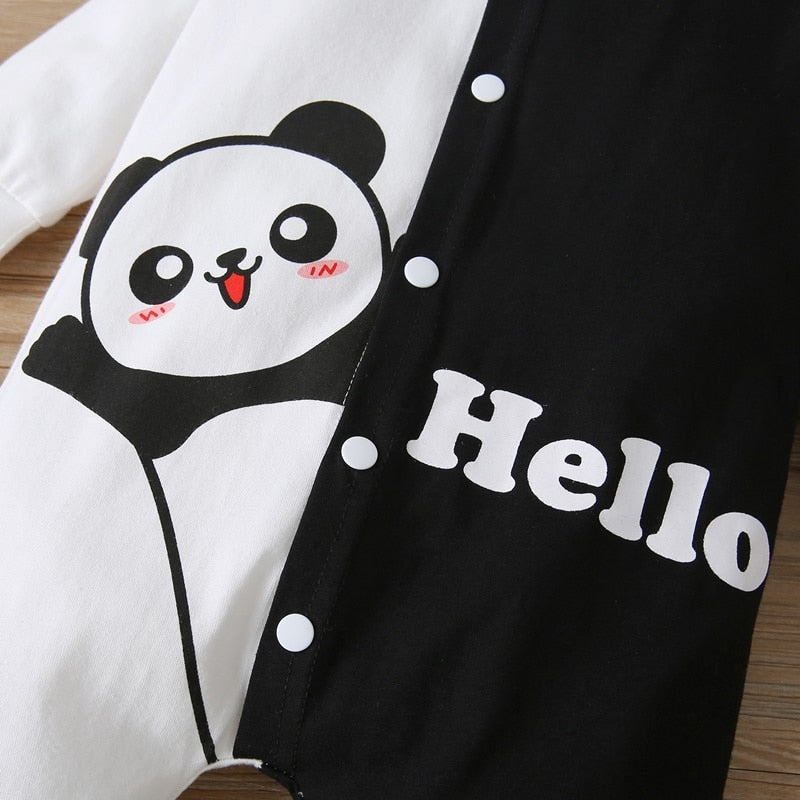 2 Pcs Cotton Panda  Patchwork Romper+ Hat