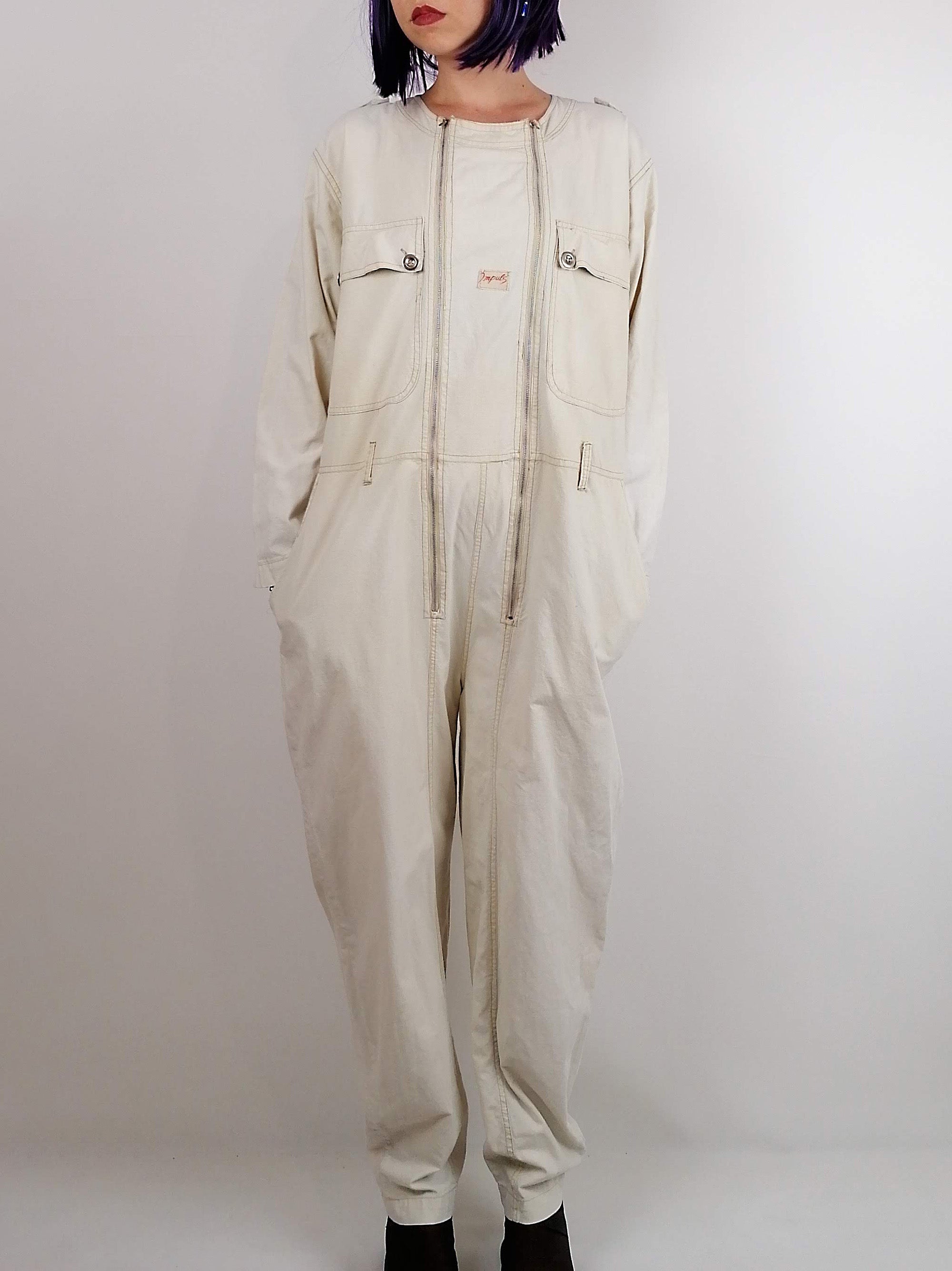 90's IMPULS H&M Beige Cream Jumpsuit - size M / 38