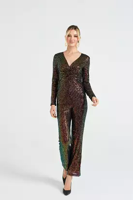 Angeleye Multi Sequin Front Knot Long Sleeves Jumpsuit