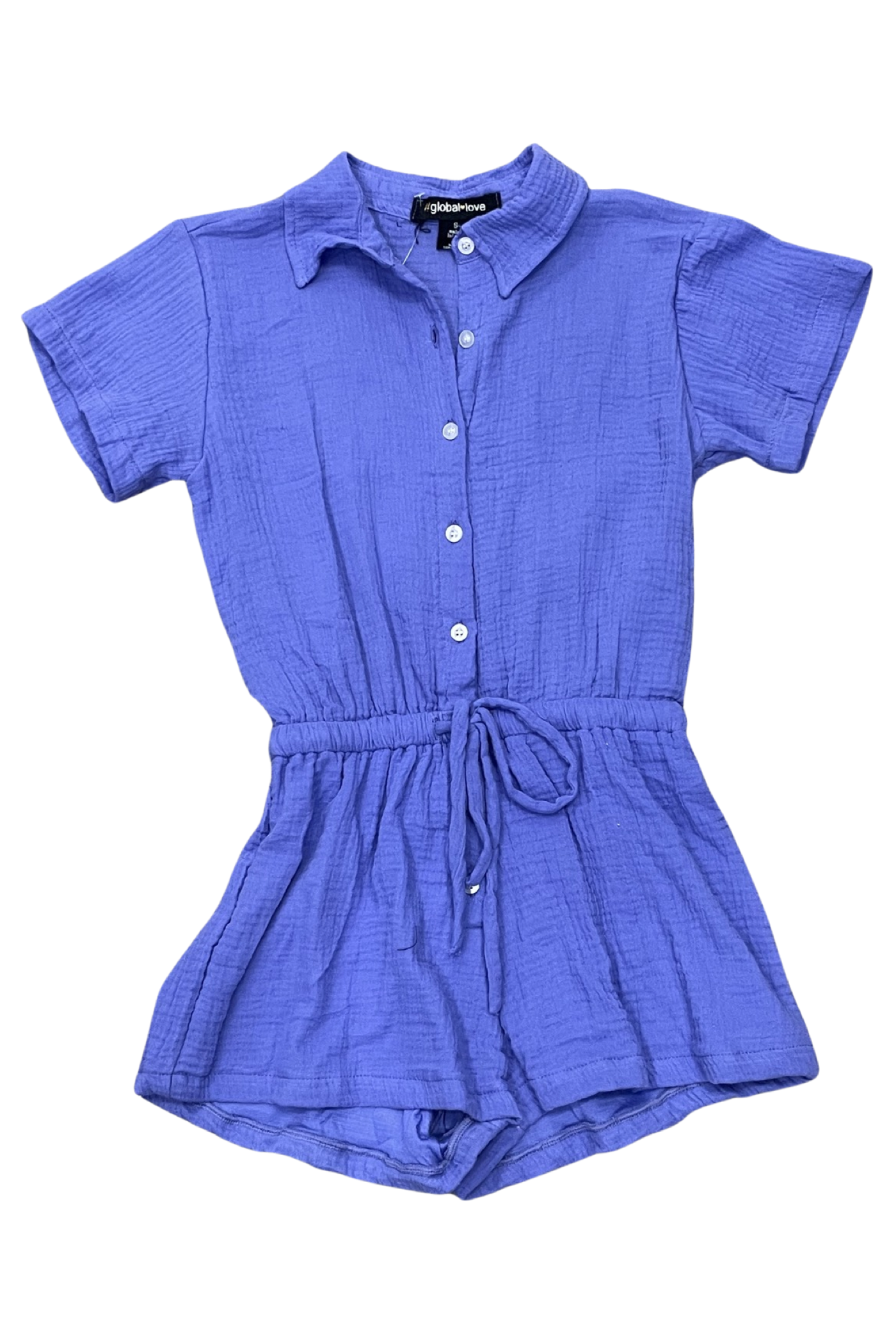 Bandana Blue Gauze Button Up Short Sleeve Romper