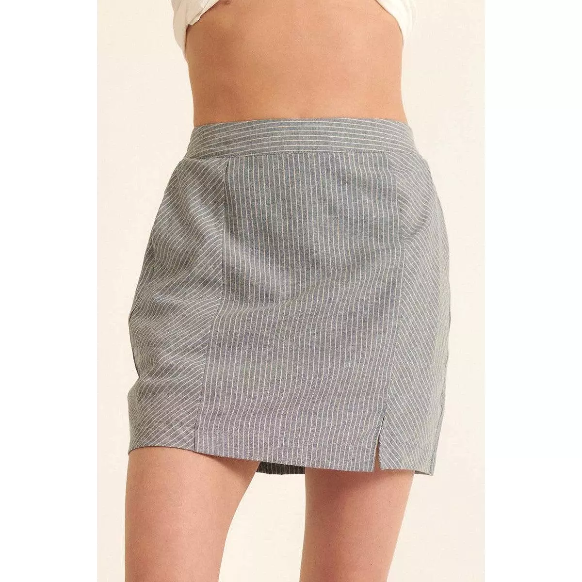 Banded Front Waist Pinstripe Mini Skirt