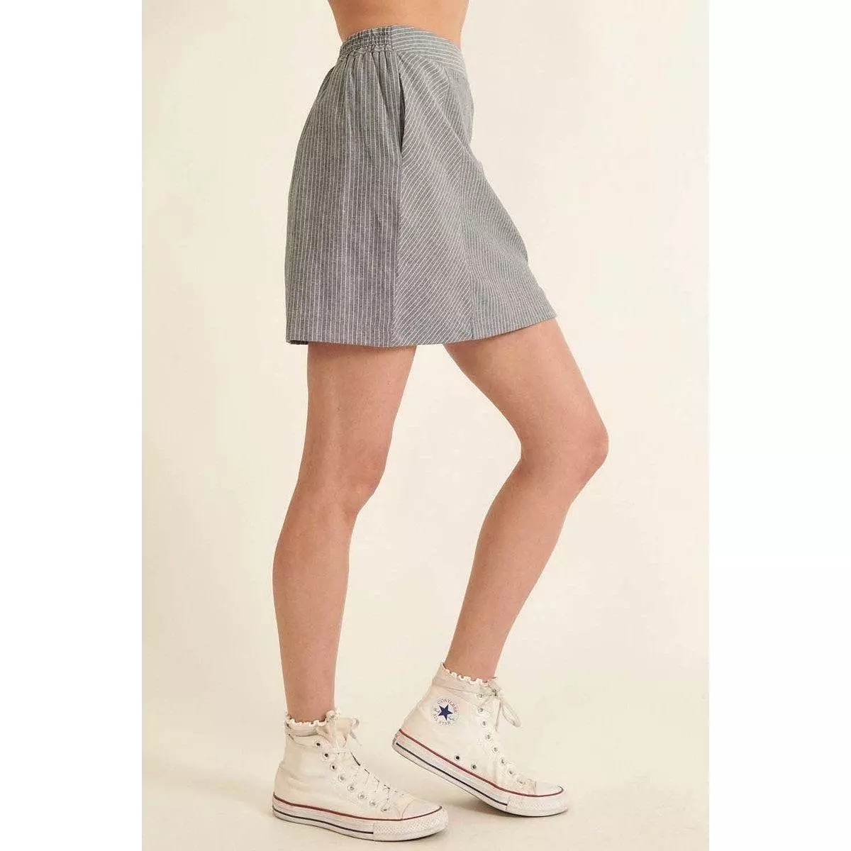 Banded Front Waist Pinstripe Mini Skirt