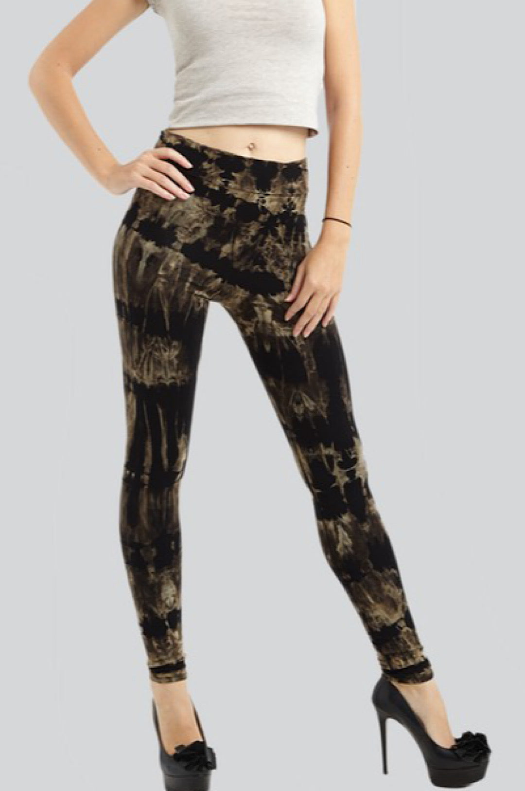 Black Beige Tie Dye Leggings