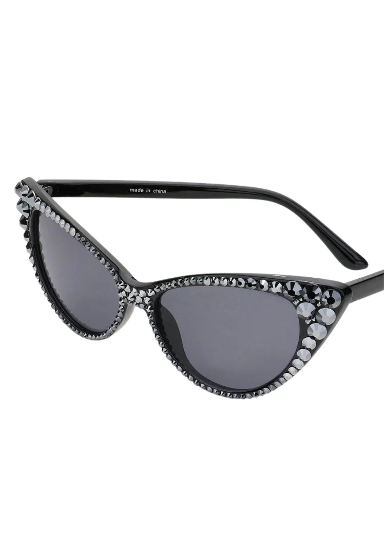 Black Rhinestone Cat Eye Sunglasses