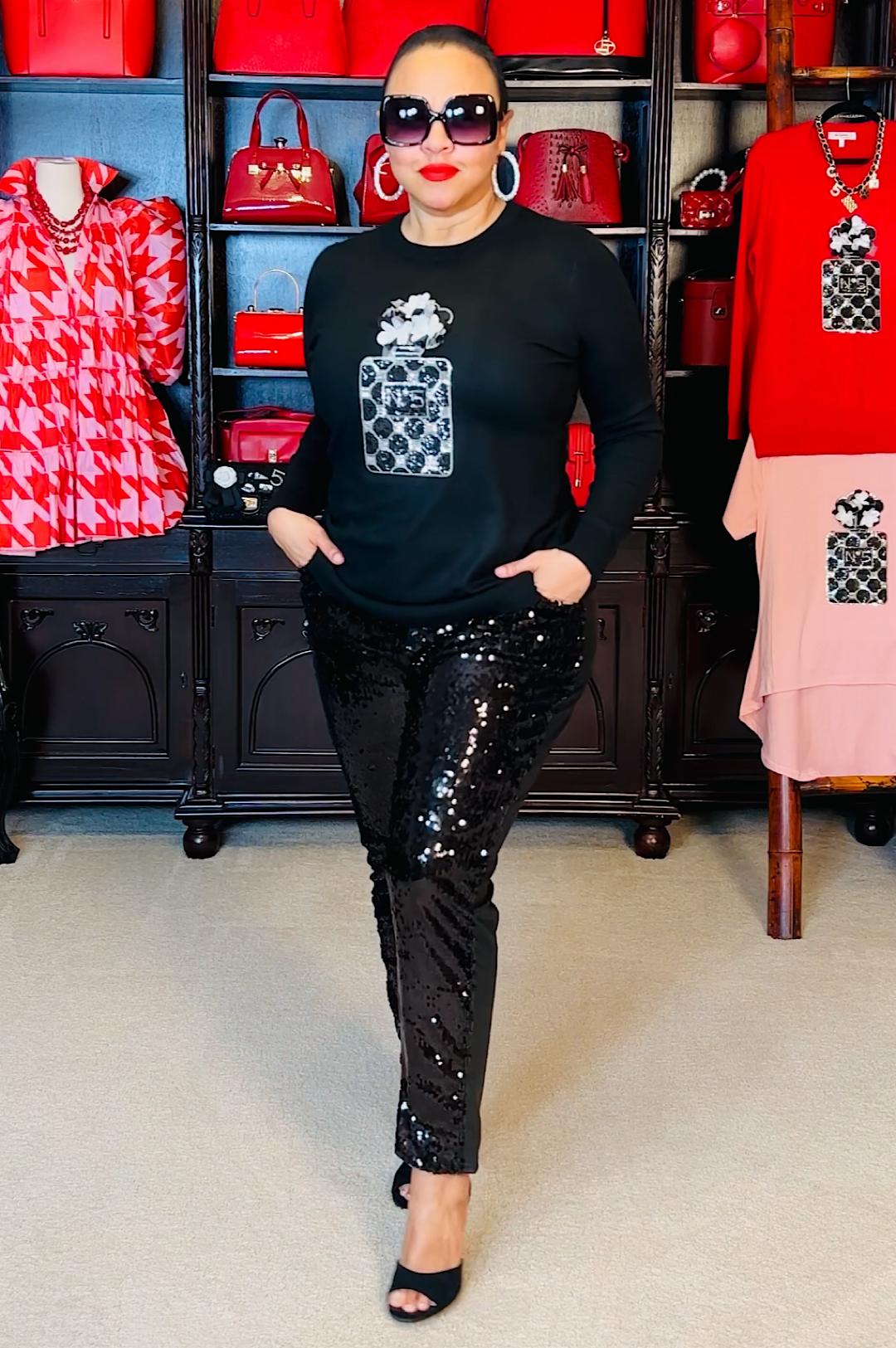 Black Sequin Stretch Leggings