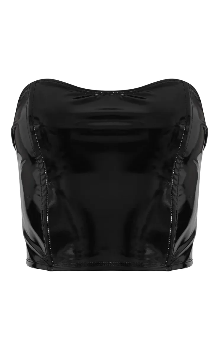 Black Vinyl Boned Corset | Tops