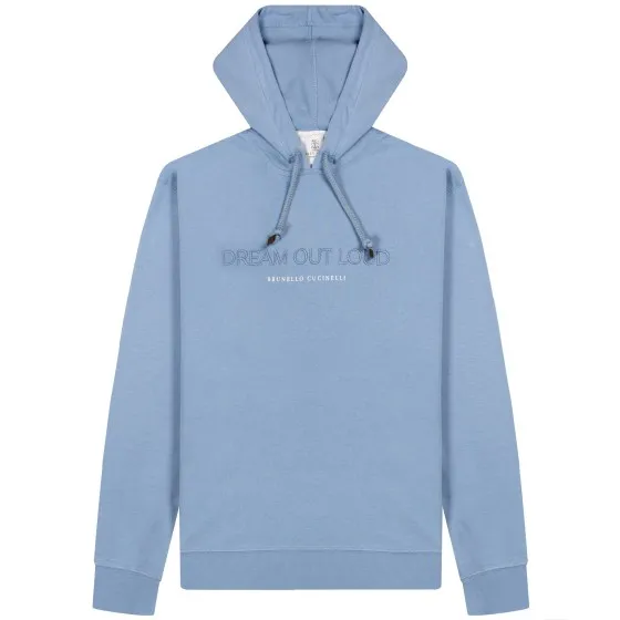 BRUNELLO CUCINELLI Techno Cotton French Terry Embroided Hooded Sweatshirt Azure