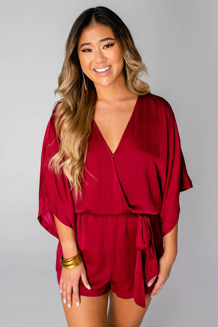 BuddyLove Maya Surplice Neckline Romper - Crimson