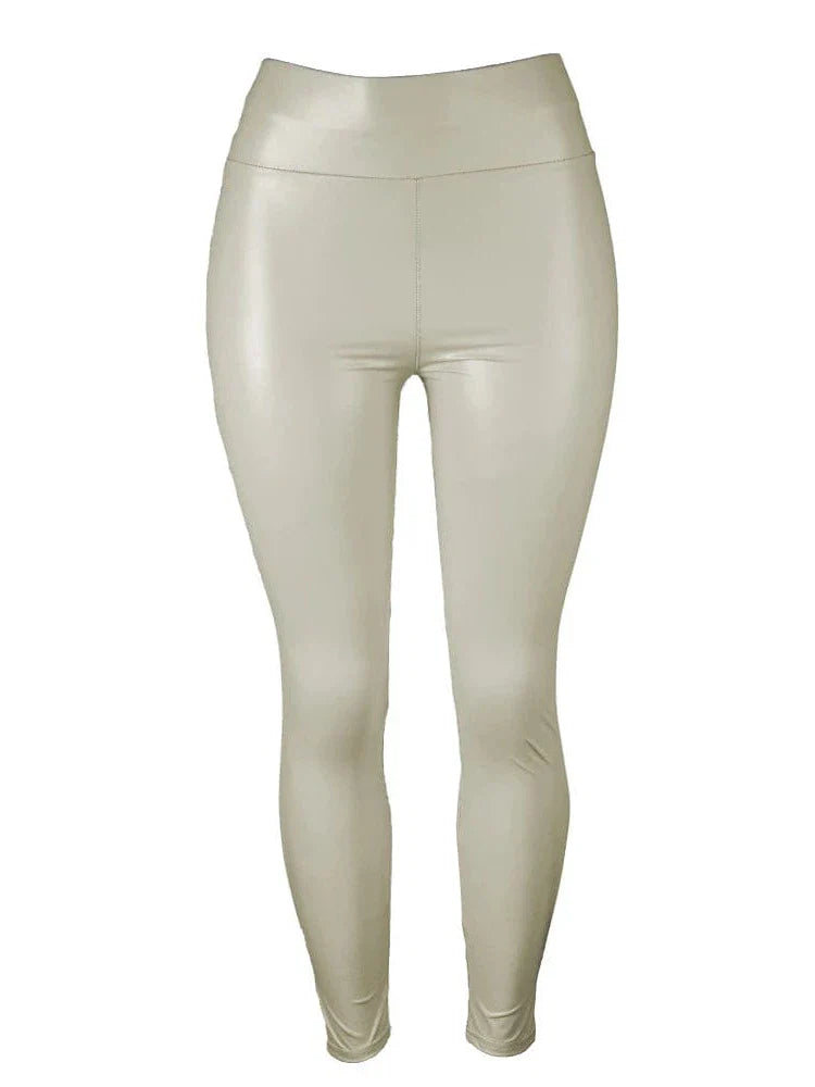 Chic & Modern High Waist Flared Leggings in PU Leather Effect