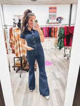 Dark Denim Flared Jumpsuit