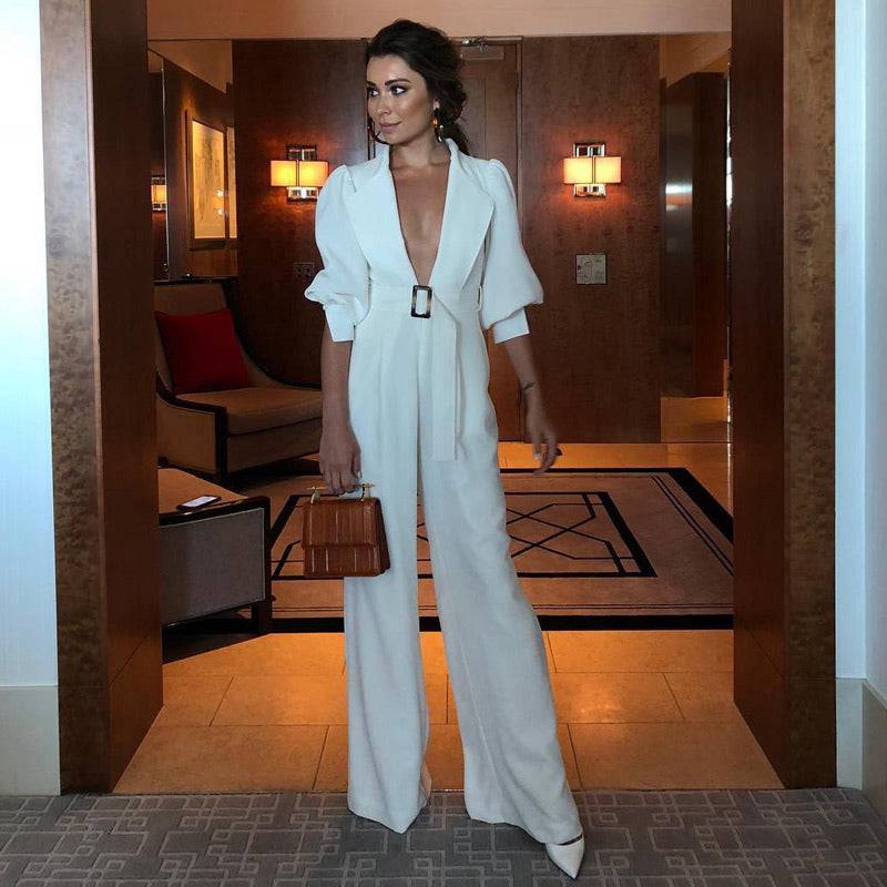 Deep Cleavage Blazer Style Jumpsuit