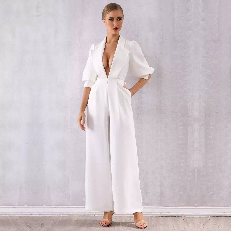 Deep Cleavage Blazer Style Jumpsuit