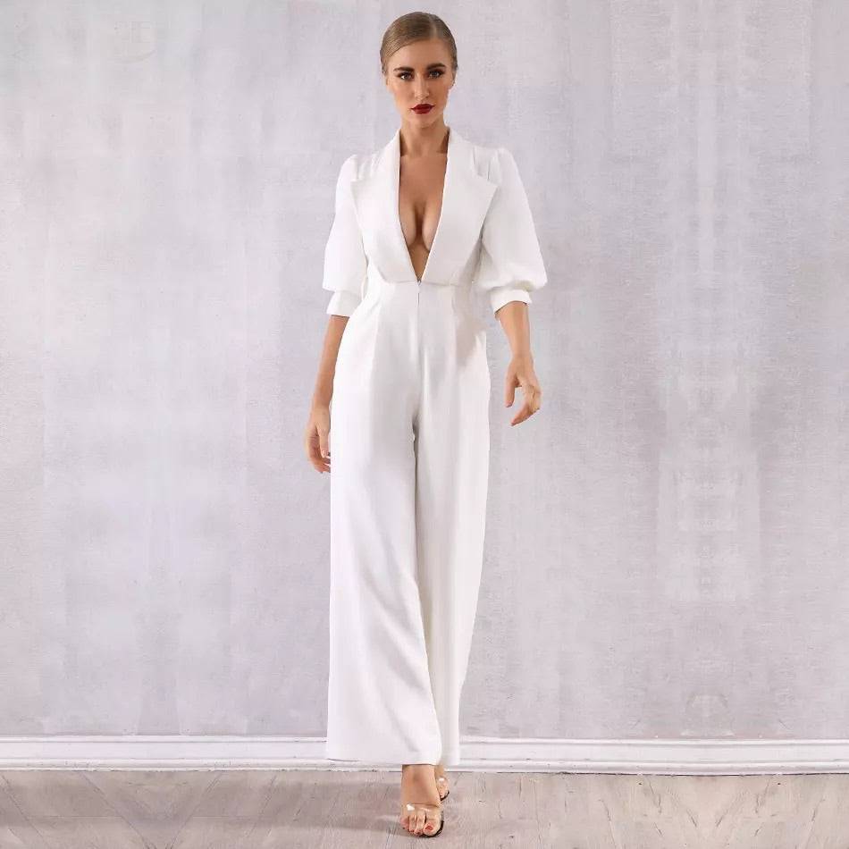 Deep Cleavage Blazer Style Jumpsuit