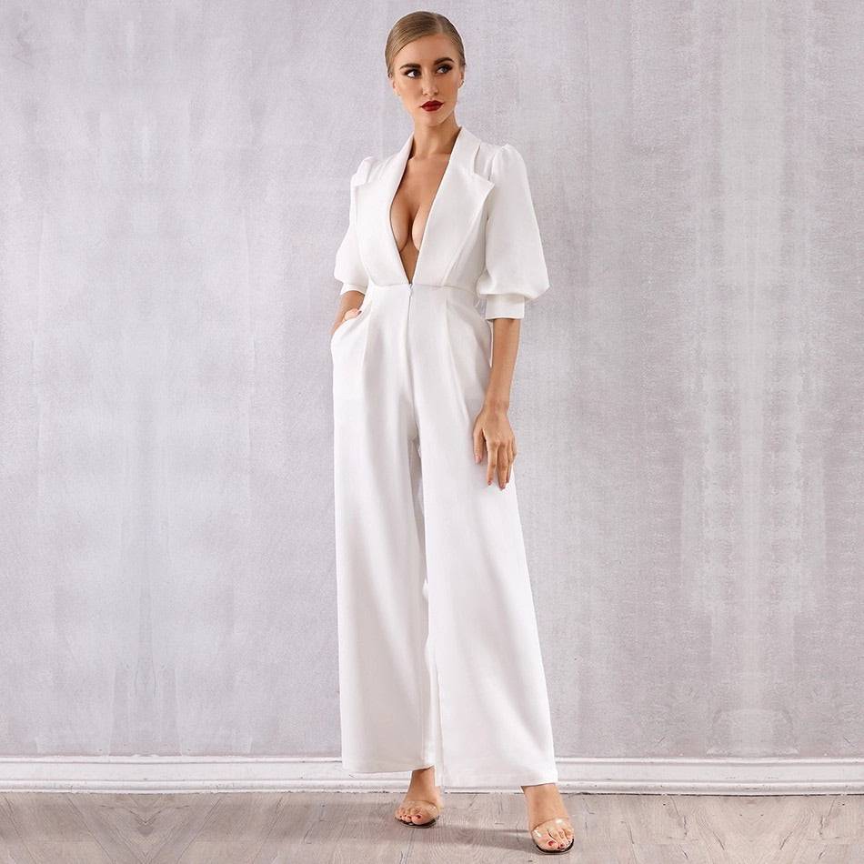 Deep Cleavage Blazer Style Jumpsuit