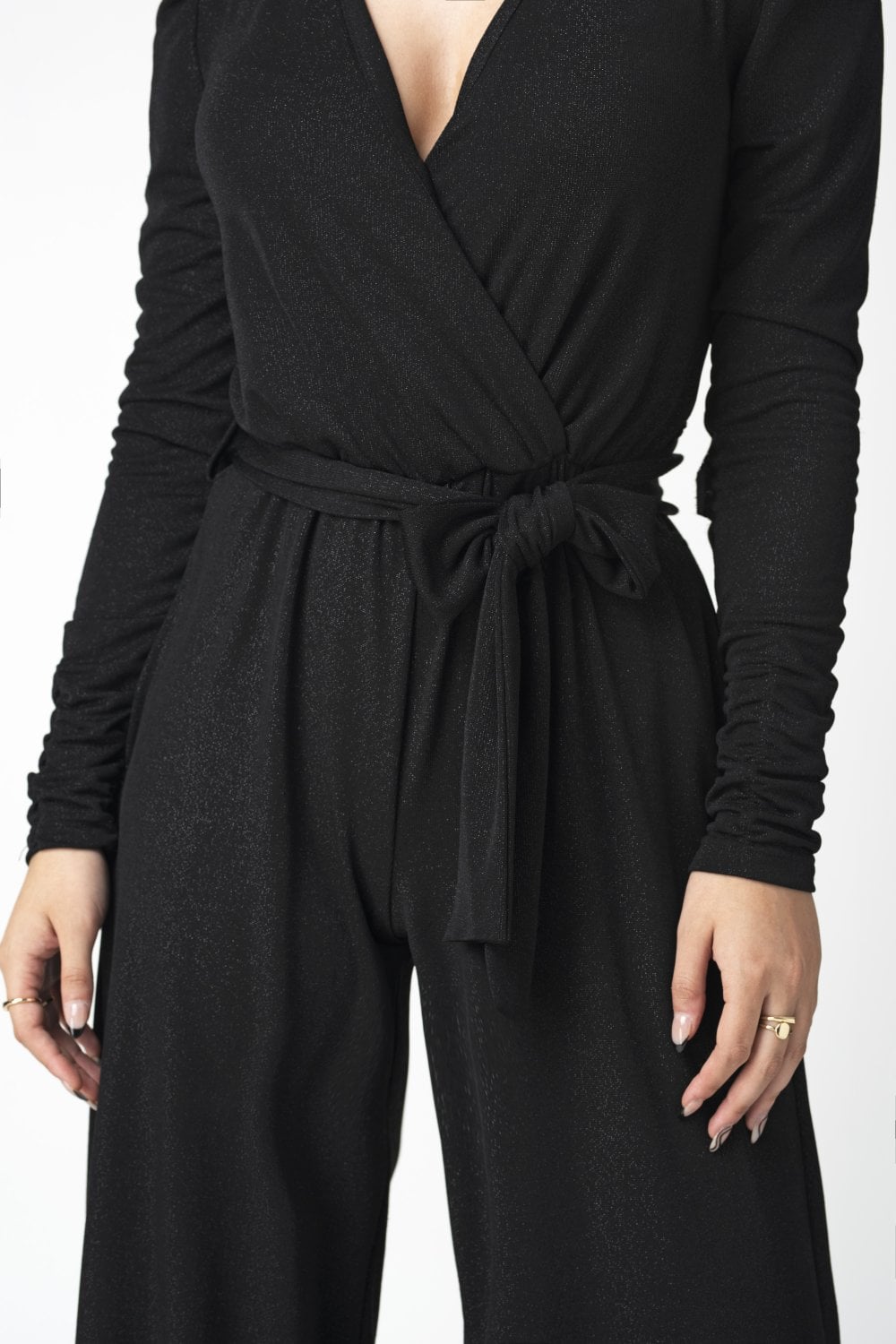 Double Second Black Metallic Stretch Jumpsuit