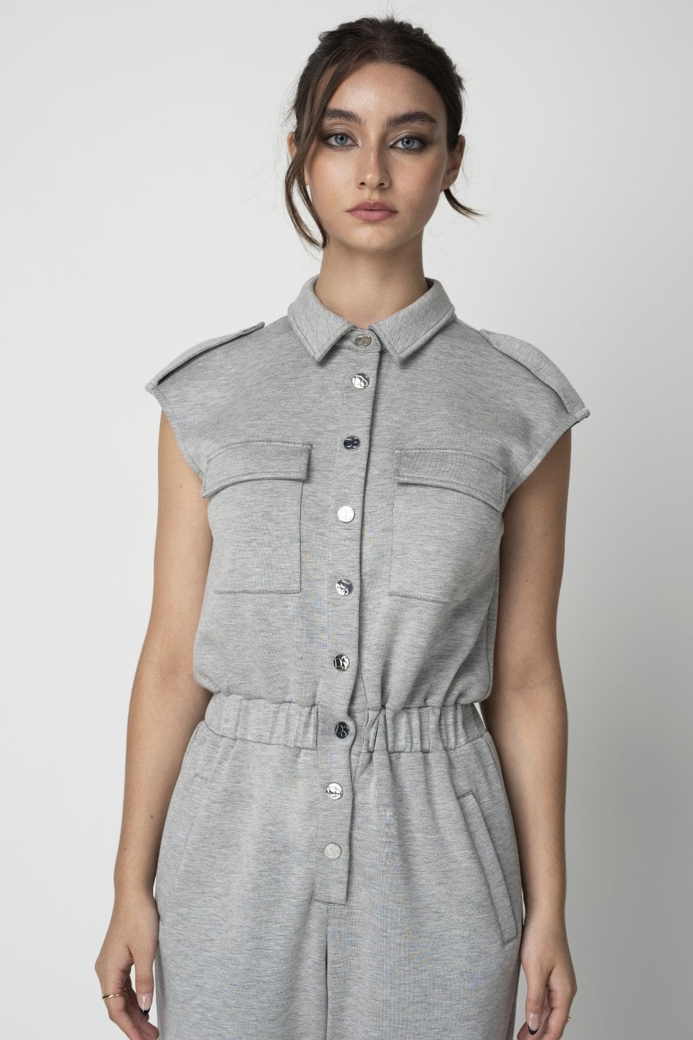 Double Second Grey Marl Luxury Casual Jumpsuit