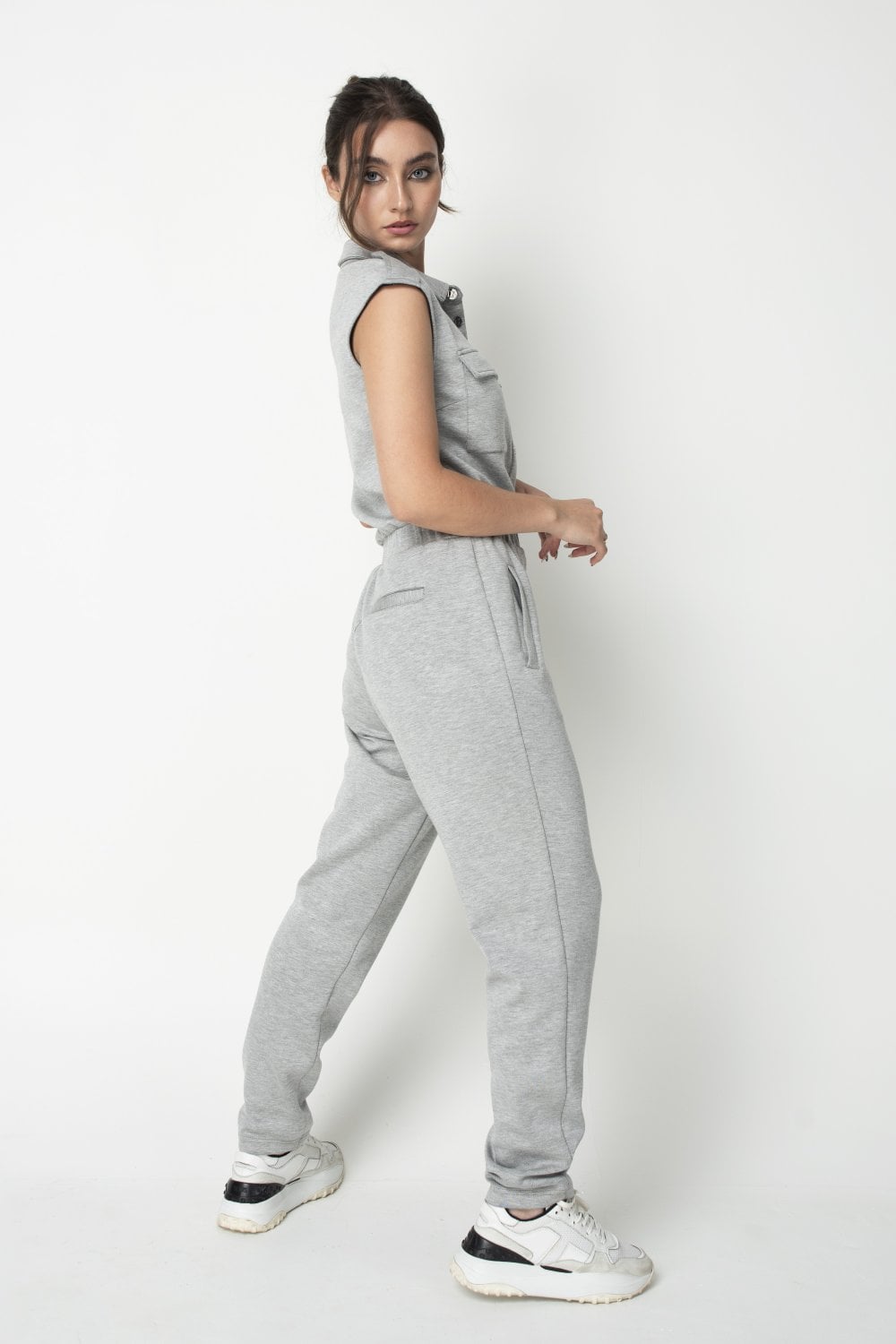 Double Second Grey Marl Luxury Casual Jumpsuit