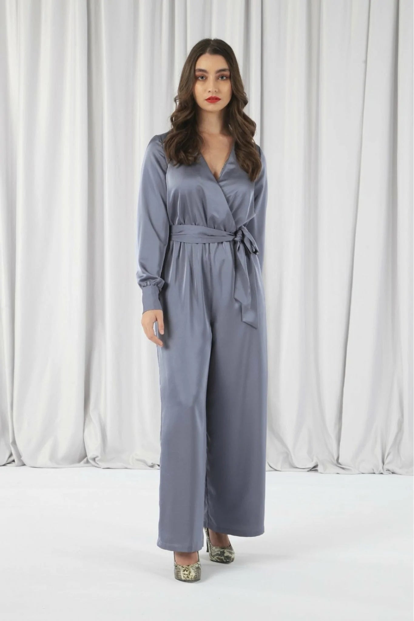 Double Second Lux Satin Wrap Jumpsuit