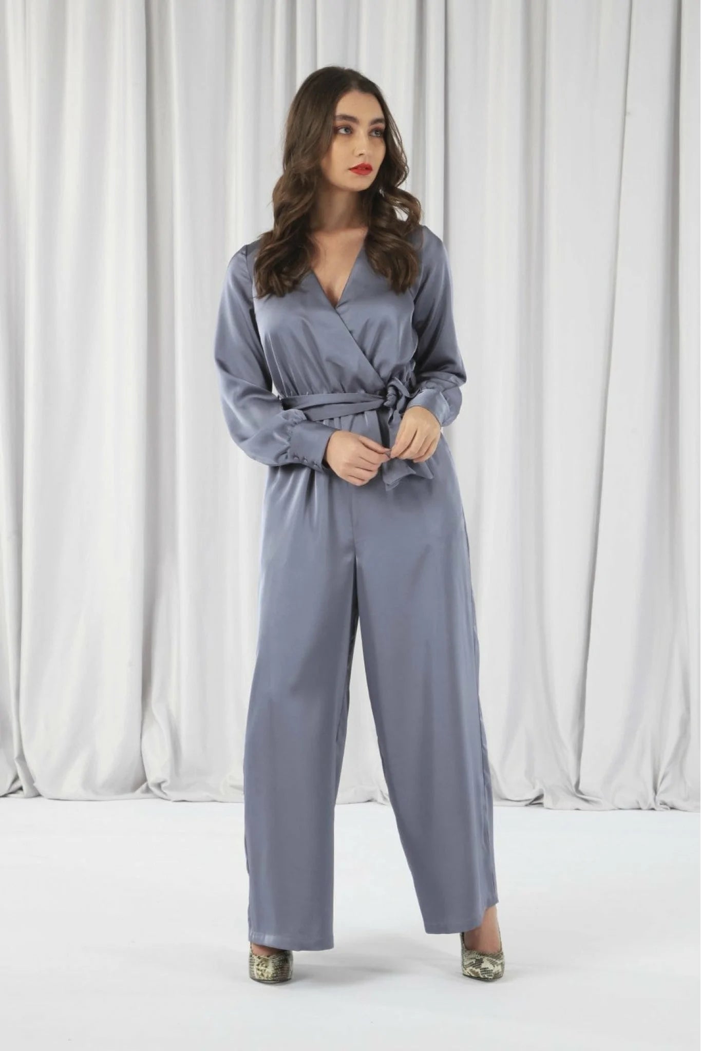 Double Second Lux Satin Wrap Jumpsuit