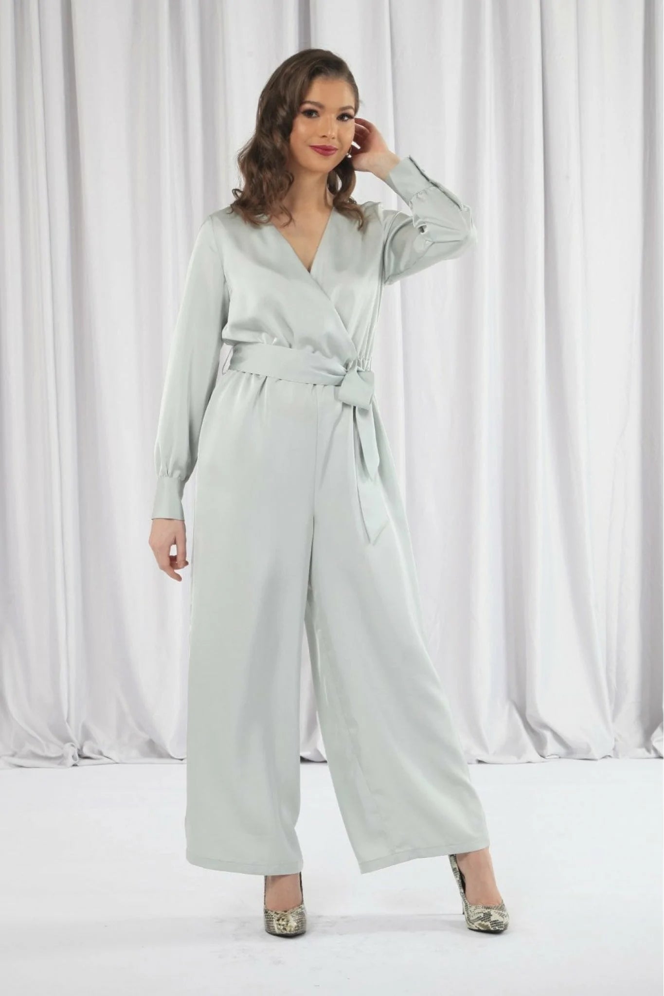 Double Second Lux Satin Wrap Jumpsuit