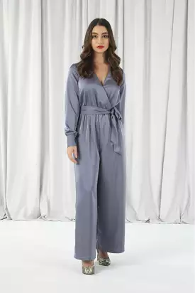 Double Second Lux Satin Wrap Jumpsuit