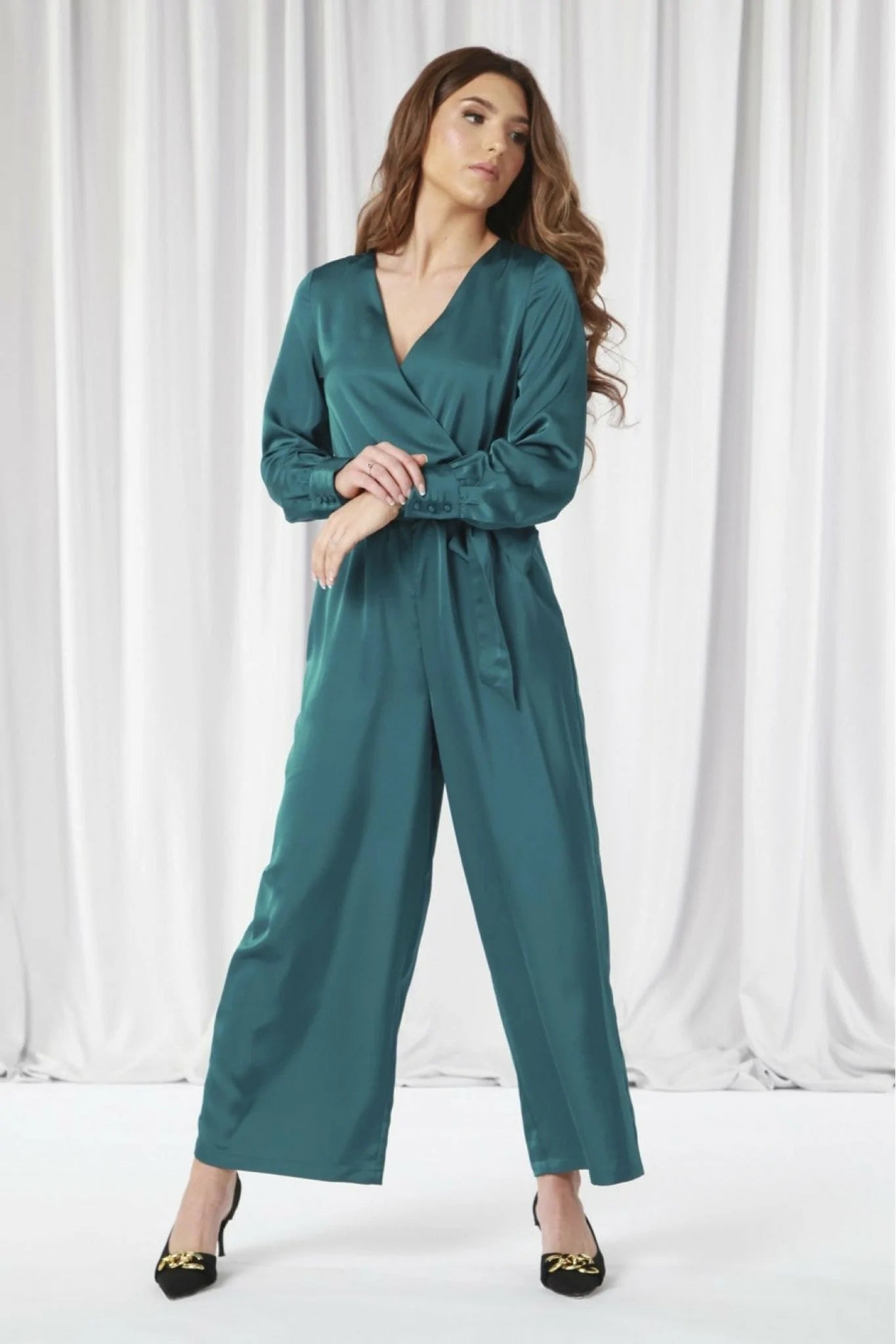 Double Second Lux Satin Wrap Jumpsuit