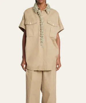 Dries Van Noten  |Plain Cotton Short Sleeves With Jewels Oversized Logo