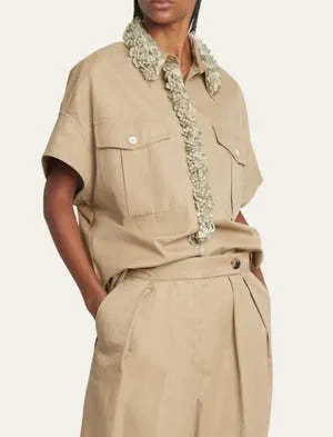 Dries Van Noten  |Plain Cotton Short Sleeves With Jewels Oversized Logo