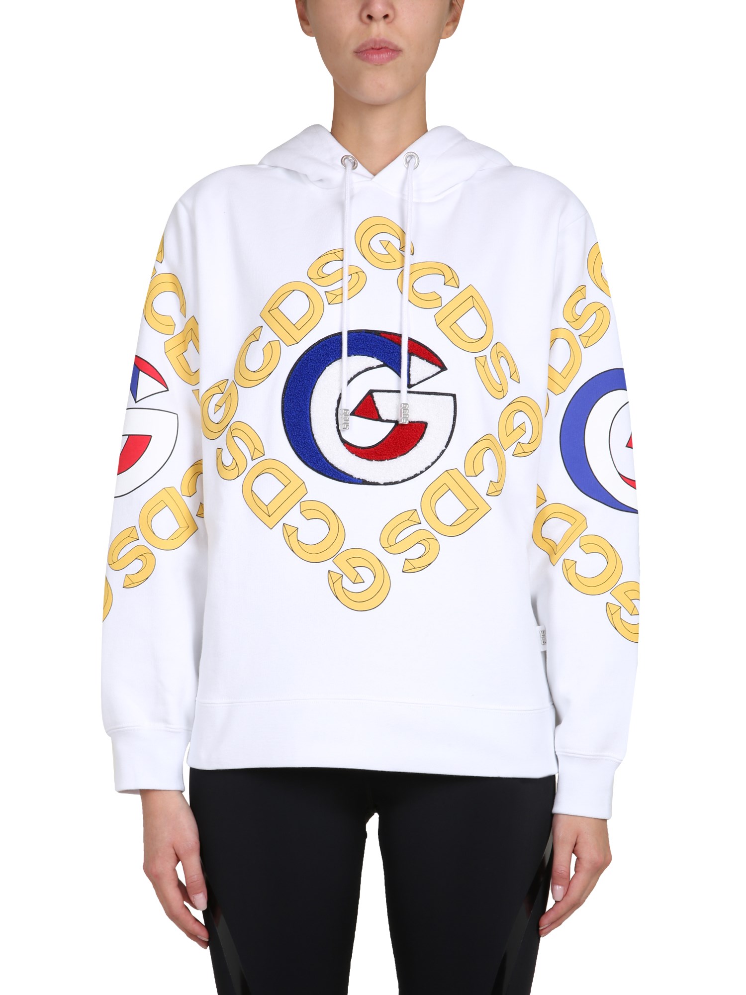 GCDS    COLLEGE COTTON HOODED SWEATSHIRT WITH LOGO