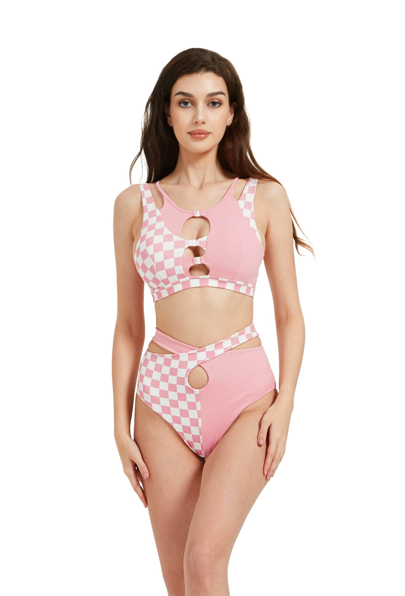 Hamade Activewear Patchwork Bottoms - Checkered Light Pink