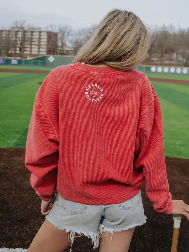 HEY BATTER BATTER CORDED CREWNECK | RED