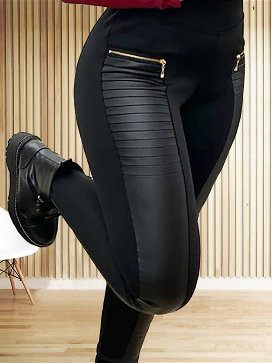 High Waist Leggings with Zipper Design for Women