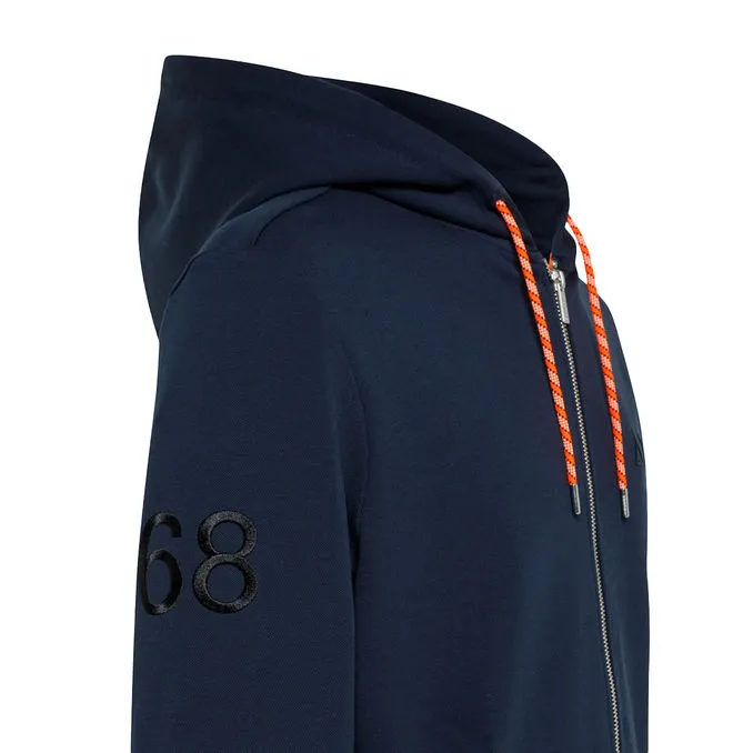 HOODED SWEATSHIRT WITH ZIP AND LOGO TONE ON TONE Man Navy Blue