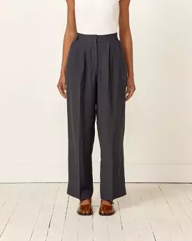 Linen Blend Wide Leg Pants in Navy