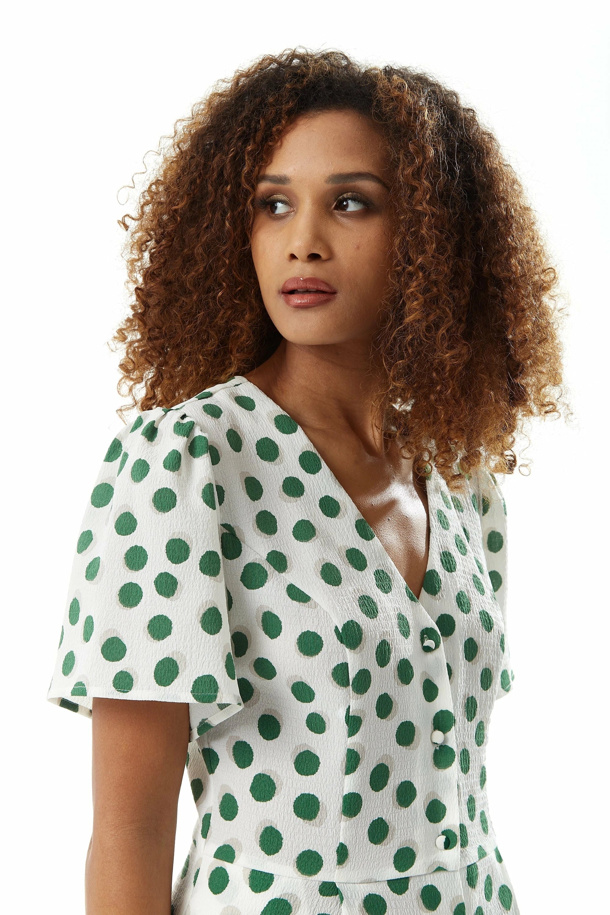 Liquorish Green Polka Dot Jumpsuit In White