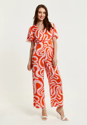 Liquorish Pink And Red Abstract Print Jumpsuit