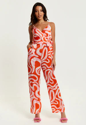 Liquorish Pink And Red Abstract Print Jumpsuit