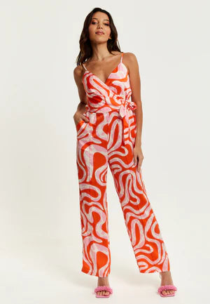 Liquorish Pink And Red Abstract Print Jumpsuit