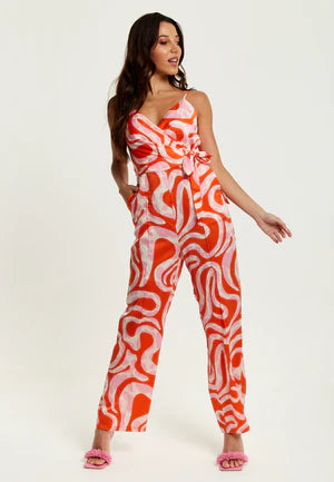 Liquorish Pink And Red Abstract Print Jumpsuit