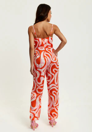 Liquorish Pink And Red Abstract Print Jumpsuit