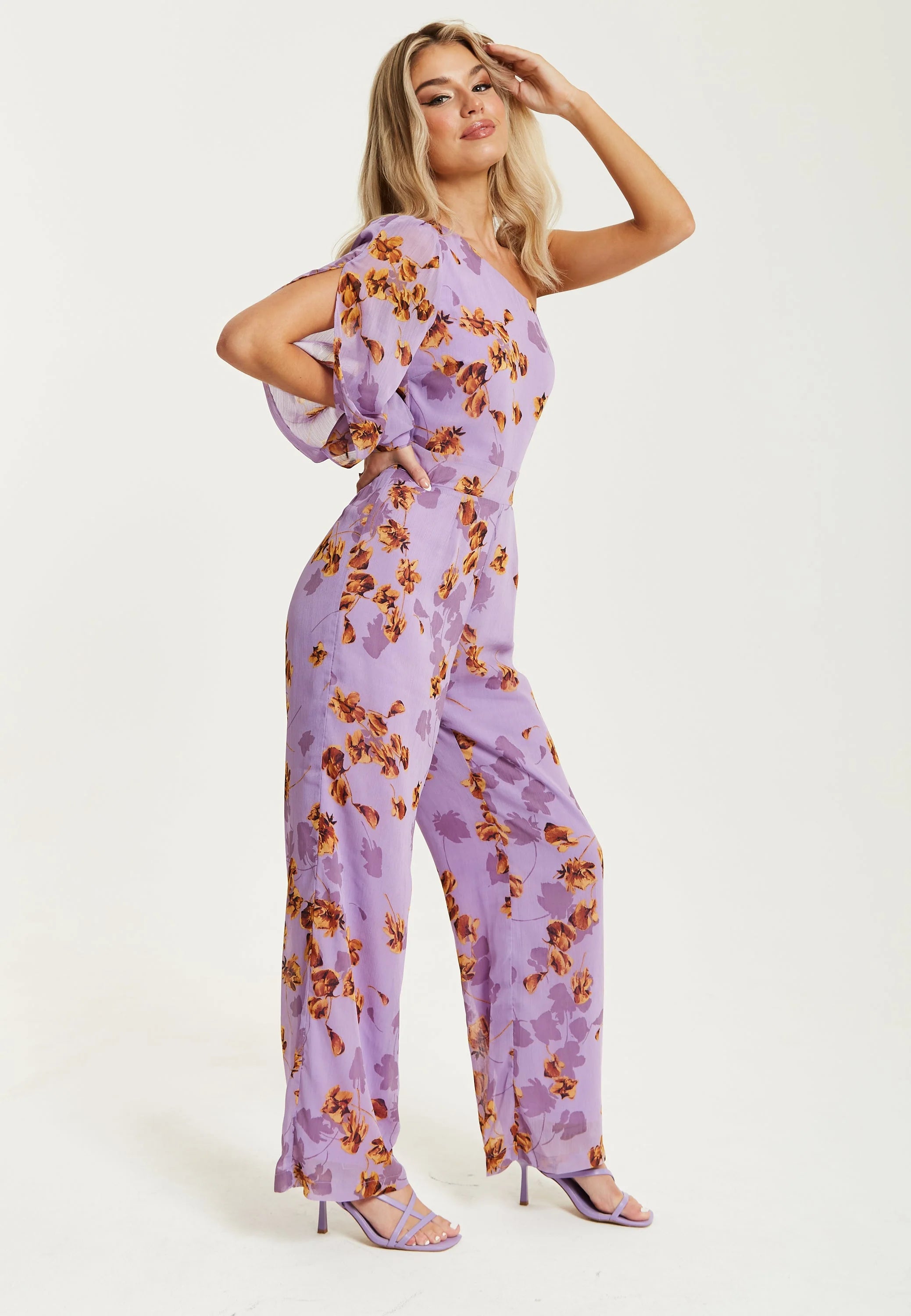 Liquorish Purple Floral Asymmetrical Jumpsuit