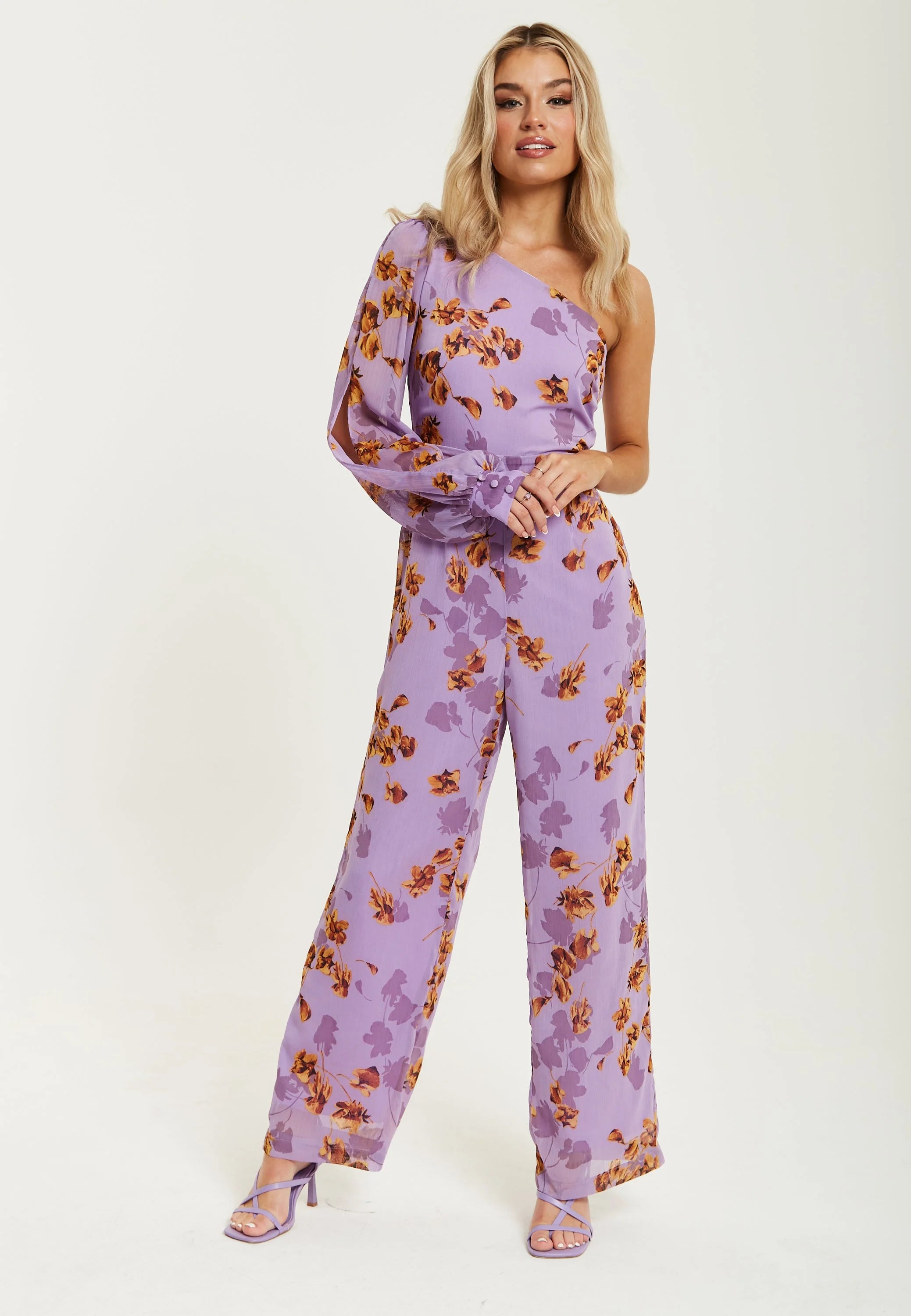 Liquorish Purple Floral Asymmetrical Jumpsuit